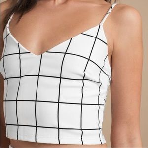 Black and White Grid Print Crop Tank Top